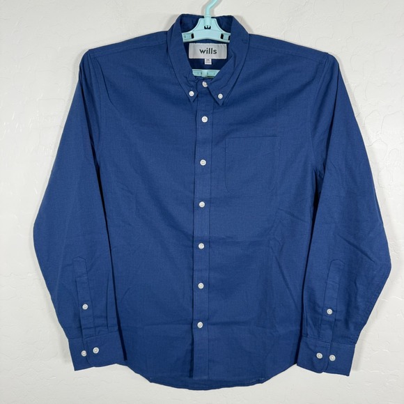 Wills Shirt Mens Medium Blue Button Down Linen Blend Long Sleeve Huckberry - Picture 1 of 9